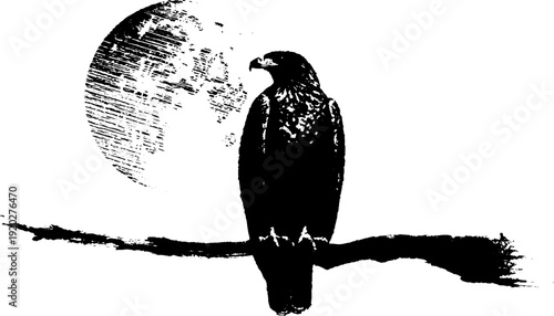 Majestic eagle with moon in high contrast ink design for art projects