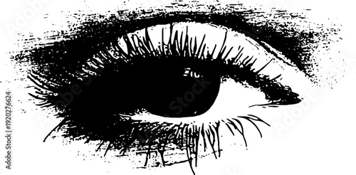 High contrast black and white ink eye with banner design for artistic projects