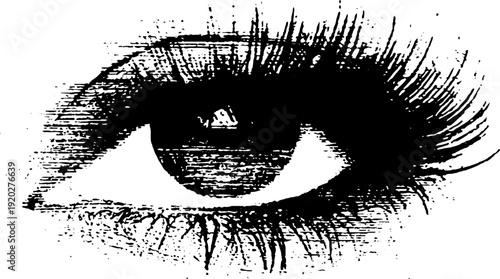 Intricate eye and compass ink sketch in high contrast black and white