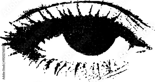 Mysterious eye and torch symbolism in high contrast black and white ink art