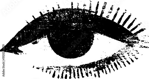 Mystical eye with sun rays in high contrast black and white ink art