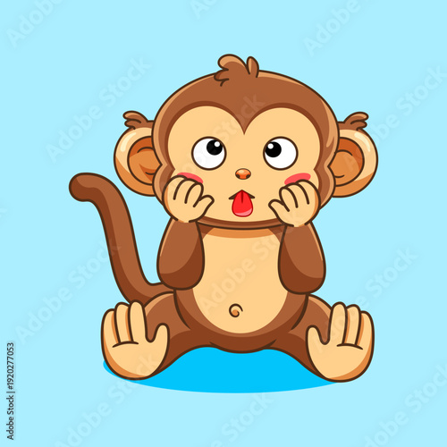 Cute Cartoon Monkey Sitting with Silly Expression Vector Illustration Kawaii Design