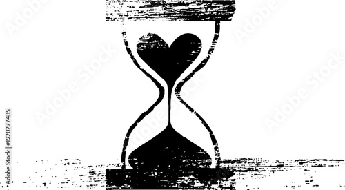 Heart and hourglass in high contrast ink design for timeless love concept