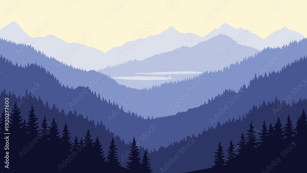 Obraz premium Mountains Landscape with Trees Silhouette.