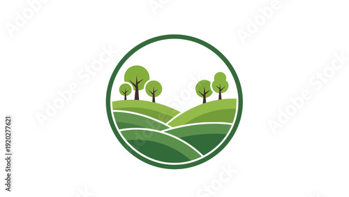 Green Landscape Emblem with Trees.