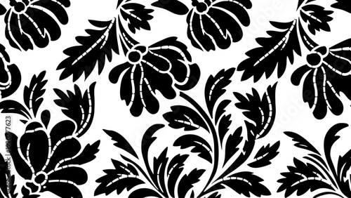 Black Floral Pattern on White.