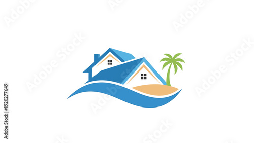 Tropical Island Beach House Illustration.