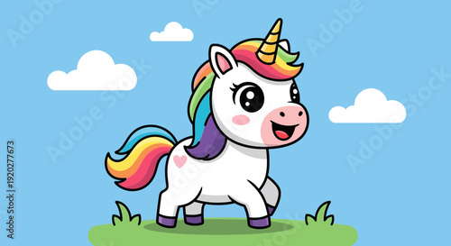 Cartoon Unicorn with Rainbow Mane.