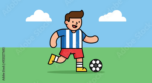 Cartoon Boy Kicking Soccer Ball.