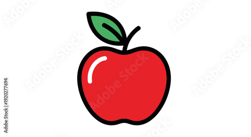 Red Apple with Green Leaf.