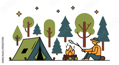 Man camping in the woods.