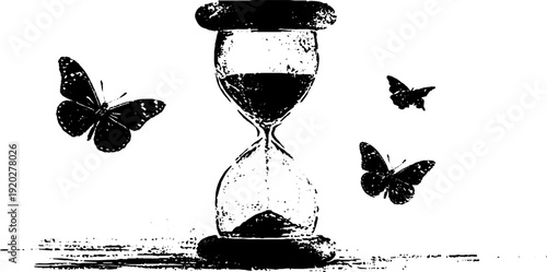 Time flies away with the wind - hourglass and butterfly wings conceptual design