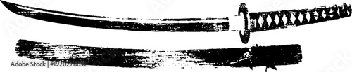 Minimalist katana ink illustration in high contrast black and white for design and art projects