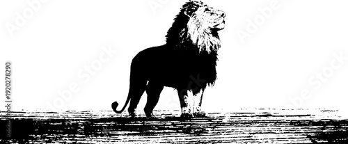 Majestic lion silhouette with anchor in high contrast black and white ink art