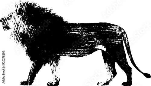 Bold lion silhouette with nautical anchor in high contrast ink design