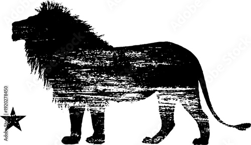 Majestic lion and star silhouette high contrast black and white design