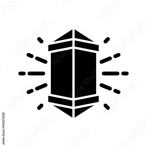 Minimalistic Icon of Illumination Lantern with Light Rays in Black and White