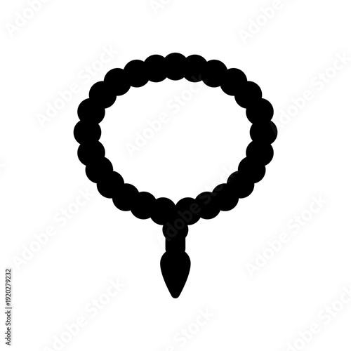 Simple Black Silhouette of Prayer Beads on a White Background
