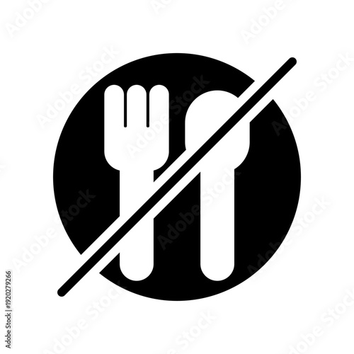 Black And White No Eating Symbol with Spoon And Fork Icons