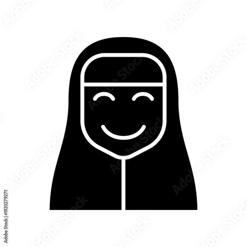 Illustration icon of a smiling woman wearing Muslim clothing