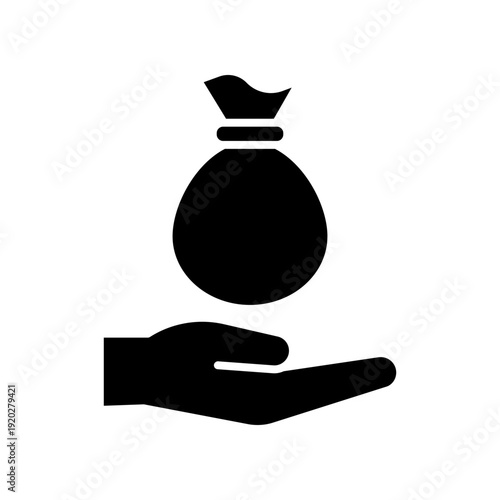 Hand Holding Money Bag Icon Representing Financial Assistance or Charity