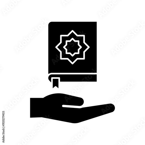 Silhouette Icon of a Hand Holding an Al-Quran Book with a Star Design