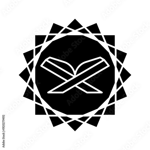 Elegant Monochromatic Design Featuring a Quran Book in a Geometric Frame