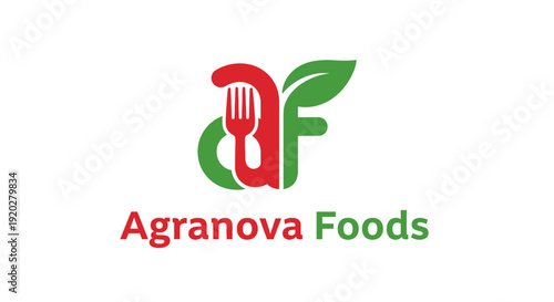 Agronova Foods brand logo design with fork, spoon, and leaf elements on isolated white background