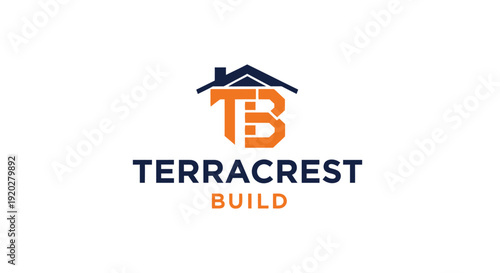 Terracrest Build Modern "TB" Initials Logo with House Roof Element on Isolated White Background
