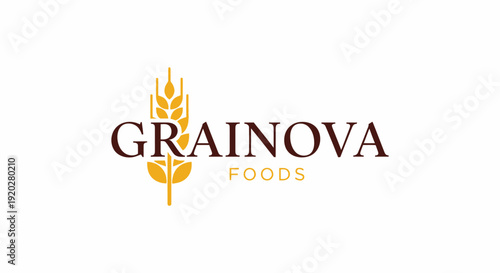 Grainova Foods Agriculture Company Logo, Golden Wheat Stalk Grain Harvest for Natural Nutrition Brand on isolated white background