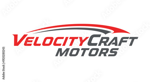 Velocitycraft Motors Automotive Logo, Red Fast Car Speed Racing Emblem for Vehicle Performance Brand on isolated white background