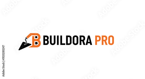 Buildora Pro Construction Company Logo, Orange Trowel Tool for Building and Renovation Services on isolated white background