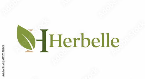 Herbelle Natural Organic Product Logo, Green Leaf H Letter Design for Health and Wellness Brand on isolated white background