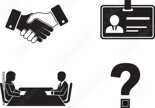 Business Meeting and Professional Networking Icon Set with Handshake and ID Badge