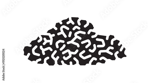 Coral silhouette icon with abstract maze-like pattern, black cutout reef shape isolated on white background for marine biology, ocean conservation, and logo design