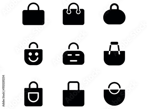 Modern Shopping Bag and Fashion Handbag Icons Set for E-commerce and Retail Vector Illustration.