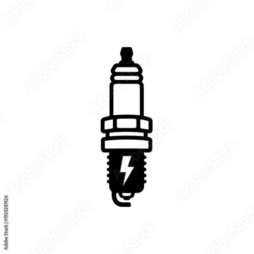 Professional vector image of a spark plug component used in internal combustion engines showcasing an electric lightning bolt symbol for ignition power.