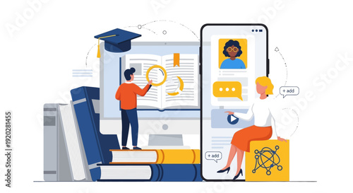 Students interacting with digital educational content on devices