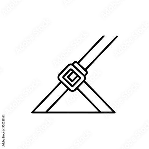 Safety focused vector image of a buckled three point seatbelt harness designed for passenger protection during high speed vehicle travel and impacts.