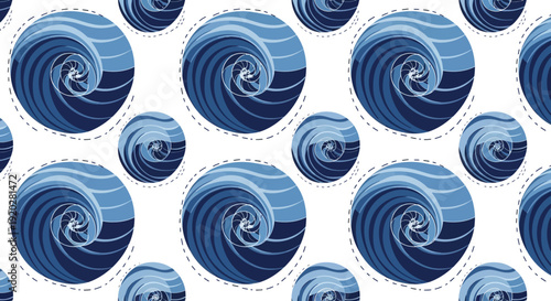 Swirling blue ocean waves pattern illustration on a white background viewed from above