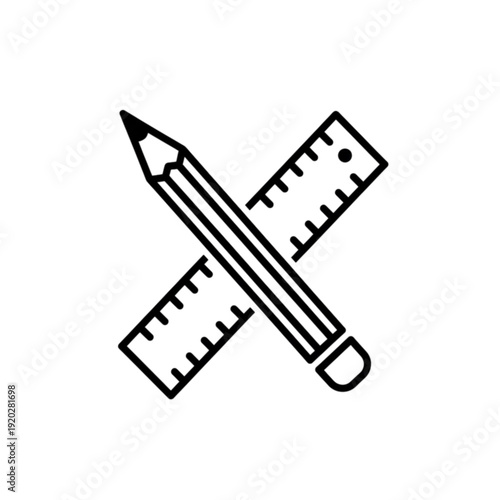 Measuring tools with crossed pencil and ruler vector image representing architectural design, engineering drafting, educational supplies, and creative construction project planning concepts.
