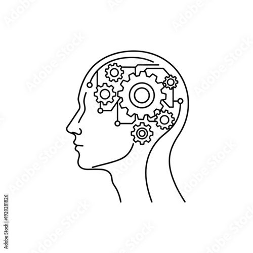 Human brain with internal gears vector image illustrating artificial intelligence, logical thinking, mental engineering, cognitive processes, and creative problem solving concepts.