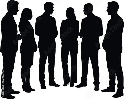 Business Advisory Circle Scene, Corporate Professionals Engaged in Strategic Office Dialogue Vector Illustration.