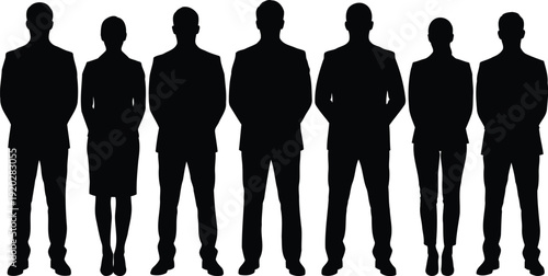 Professional Executive Lineup Portrait, Corporate Business Team Standing Together Vector Illustration.