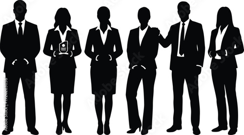 Corporate Executive Showcase Scene, Professional Business Men and Women Standing in Formal Attire Vector Illustration.