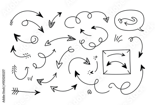 Collection of hand-drawn vector arrows and loops in various styles and orientations