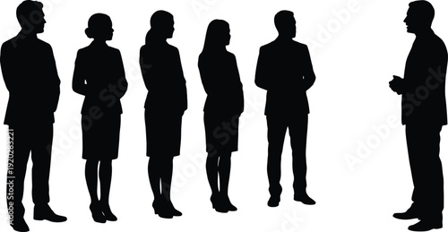 Corporate Leadership Briefing Scene, Business Professionals Listening to Speaker Vector Illustration