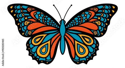 Vibrant butterfly spreads colorful wings, showcasing intricate patterns and designs in a stunning visual display