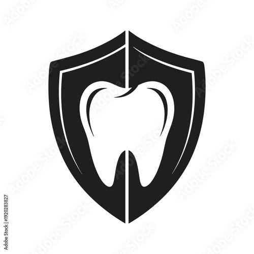 Black Shield Protecting White Tooth Icon