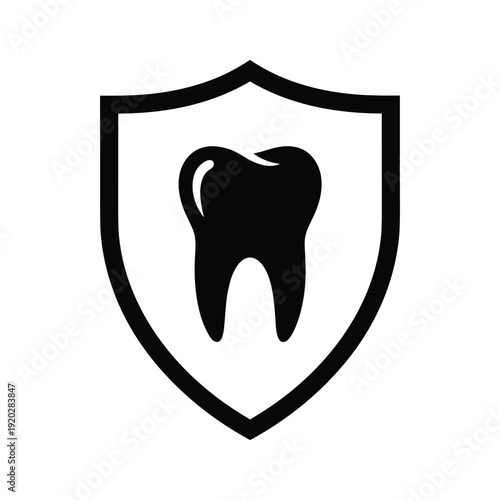Black Shield Protecting Tooth Icon